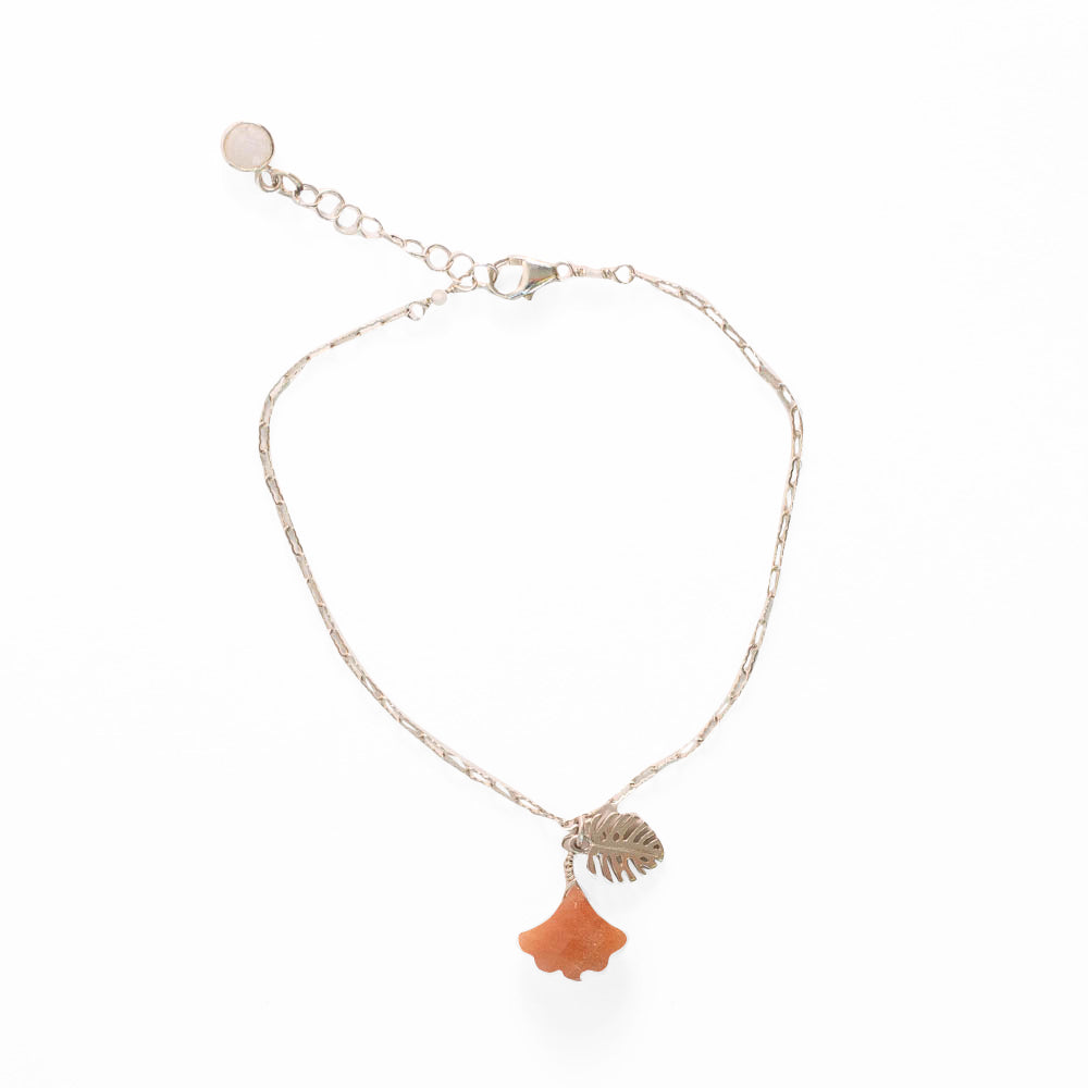 Peach Moonstone and Monstera Charm Bracelet - Devi & Co