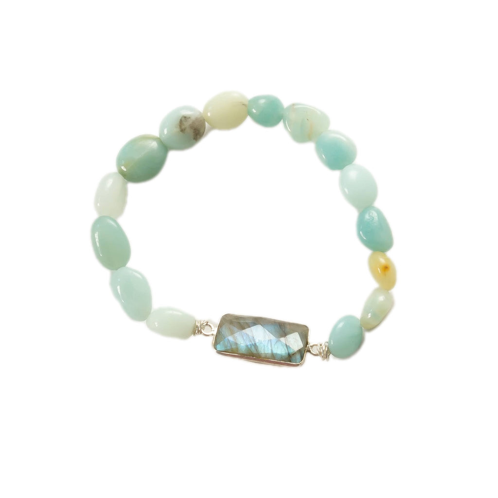 Amazonite Stretch Bracelet with Labradorite - Devi & Co