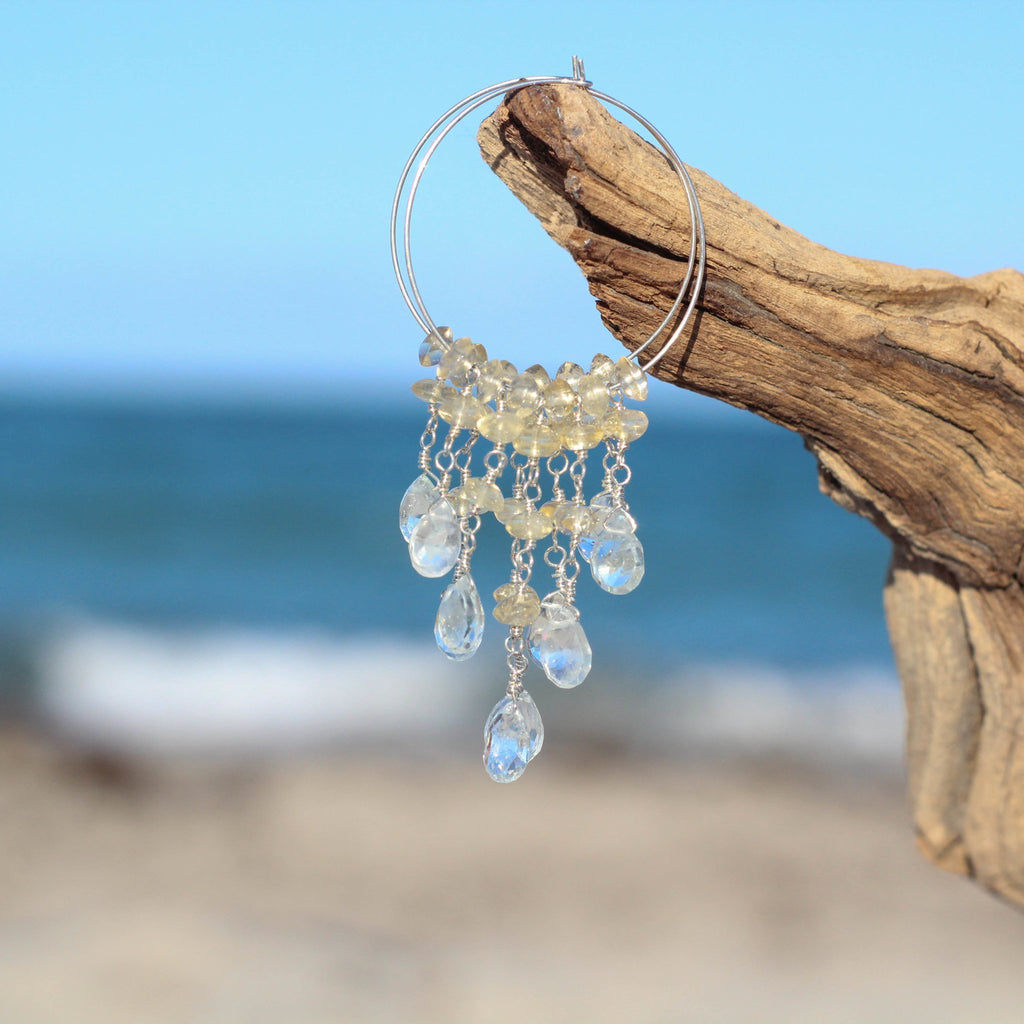 Aquamarine and Citrine Chandelier Hoop Earrings - Devi & Co