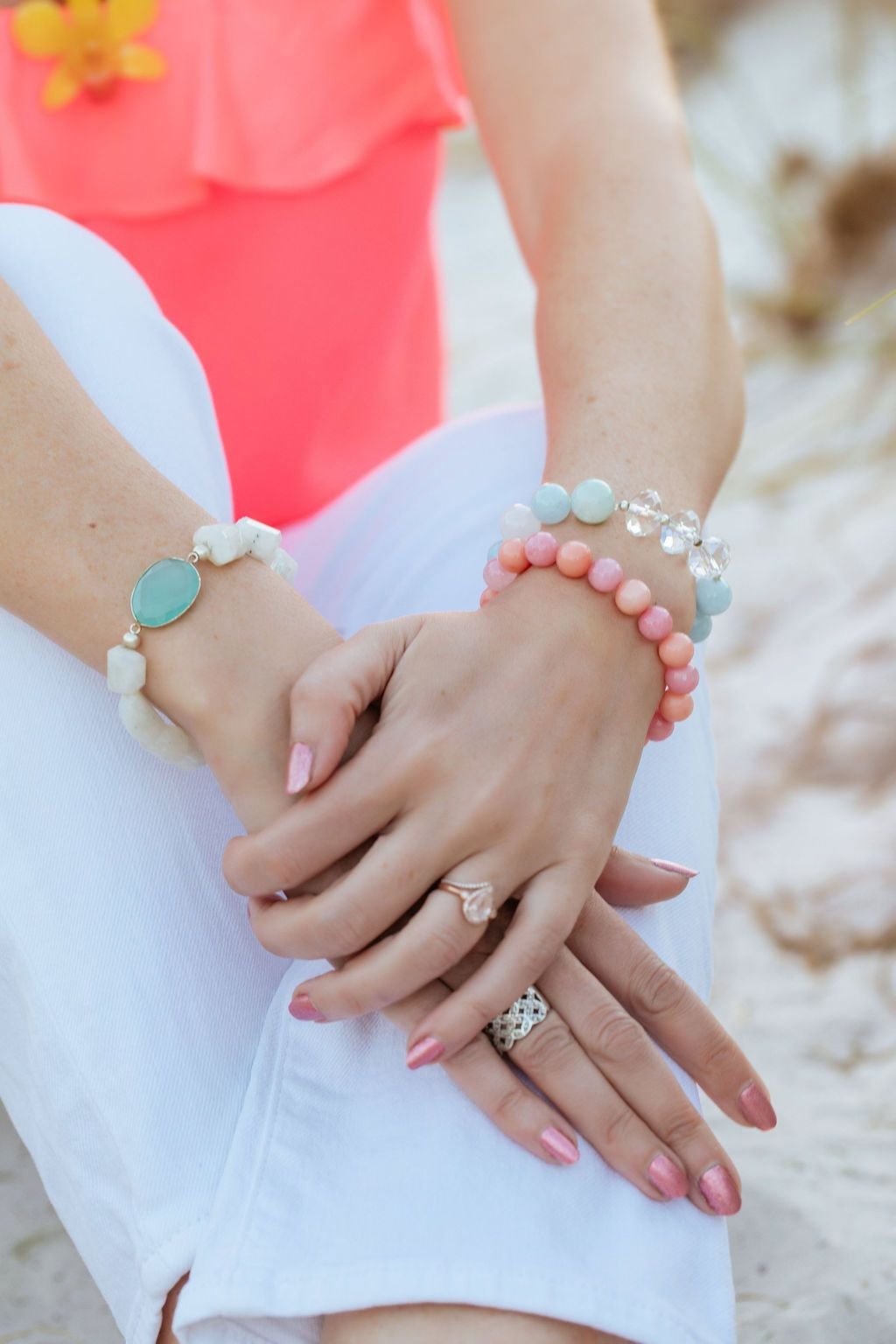 Aquamarine and Quartz Crystal Stretch Bracelet - Devi & Co