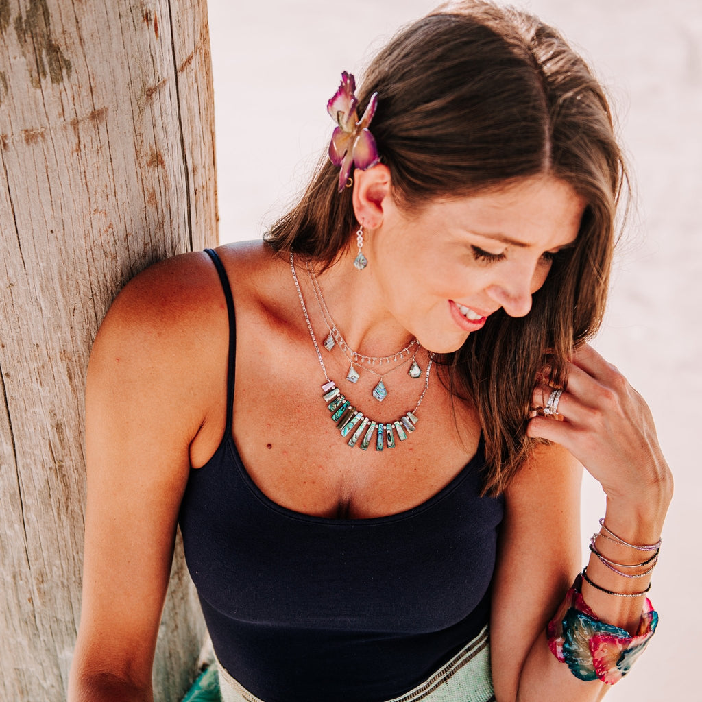"Davina" Abalone Drop Necklace with Sterling Silver - Devi & Co