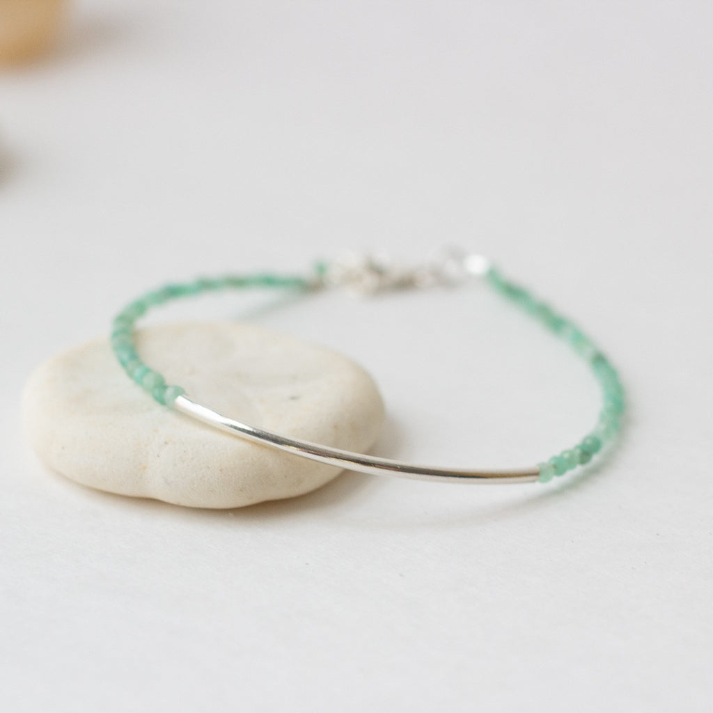 Delicate Emerald and Sterling Bracelet - Amed Bracelet - Devi & Co