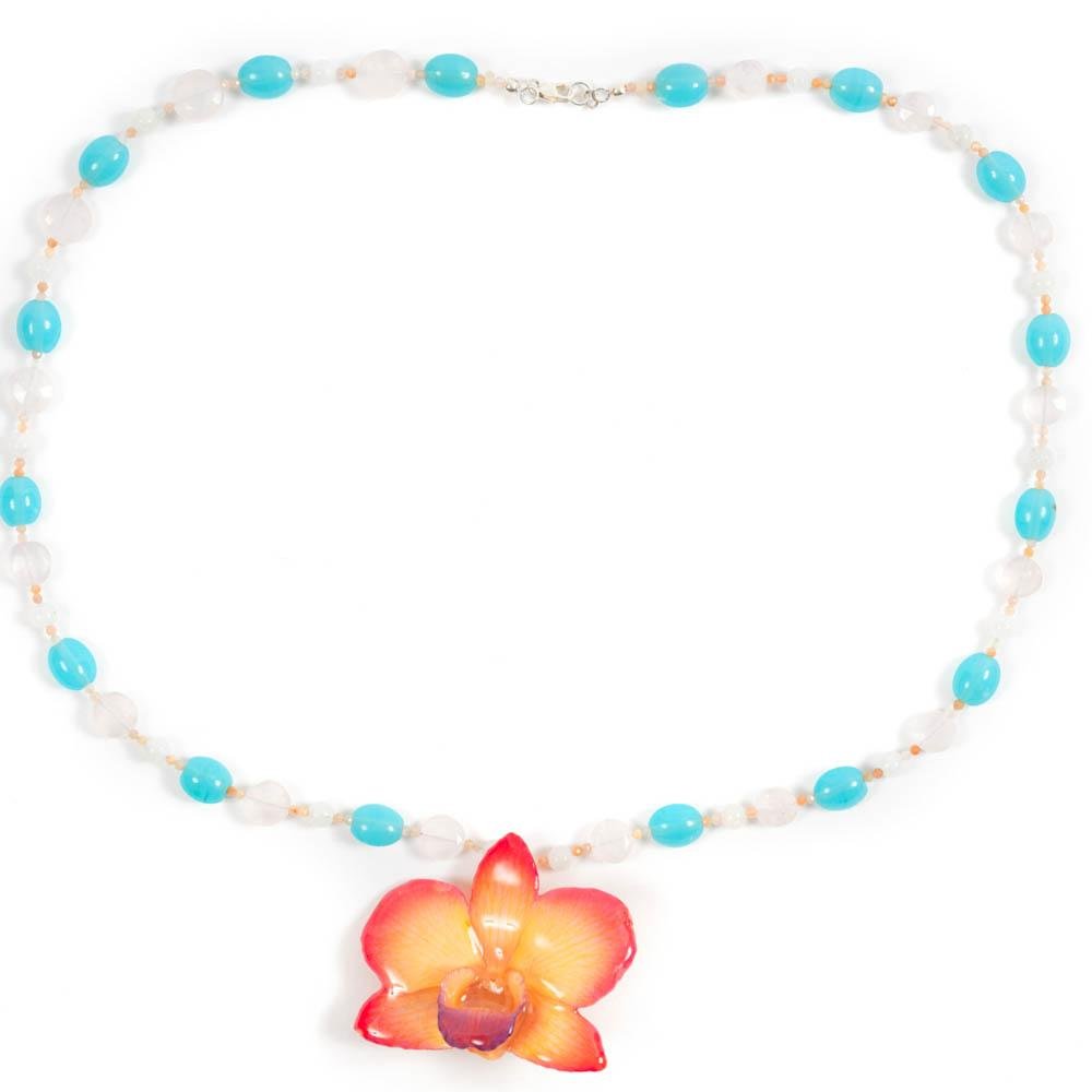 Gemstone Long Beaded Real Orchid Necklace - Devi & Co