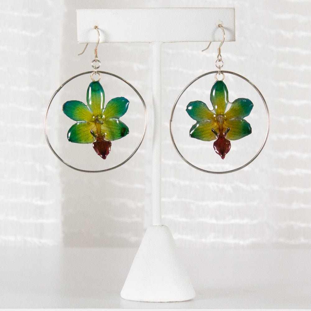 Green Orchid Drop Earrings with Hoops - Devi & Co