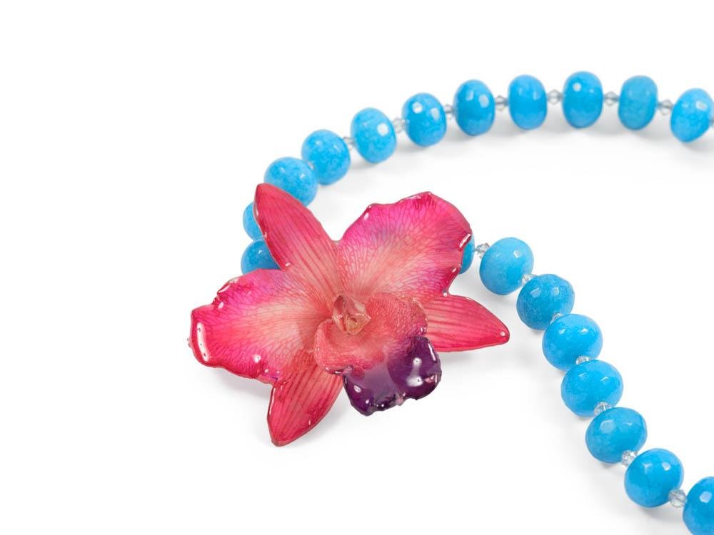 Jade and Pink Orchid Statement Necklace | Handmade | Preserved Orchid - Devi & Co