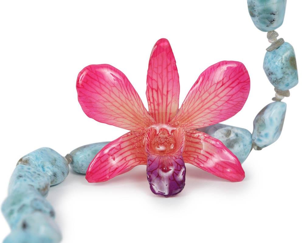 Larimar and Labradorite Real Orchid Statement Necklace - Devi & Co