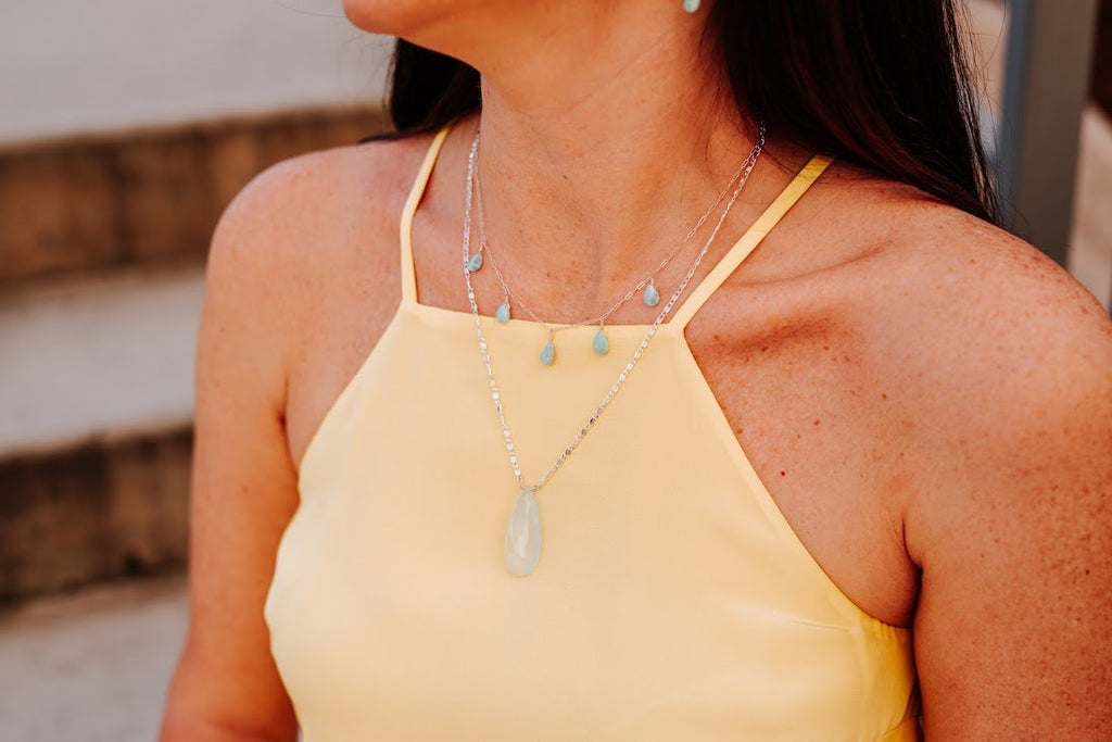 Larimar Drop Necklace with Sterling Silver - Devi & Co