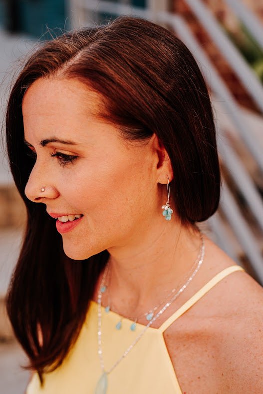 Larimar Earrings with Pearls - Devi & Co
