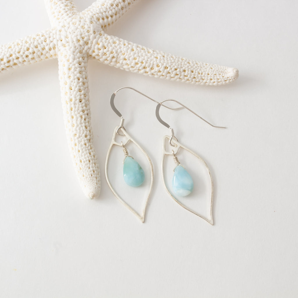 Larimar Earrings with Silver Marquise - Devi & Co