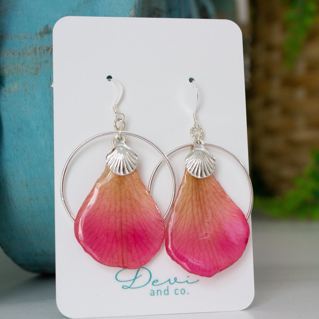 “Lindi” Orchid Petal Earrings with Hoops - Devi & Co