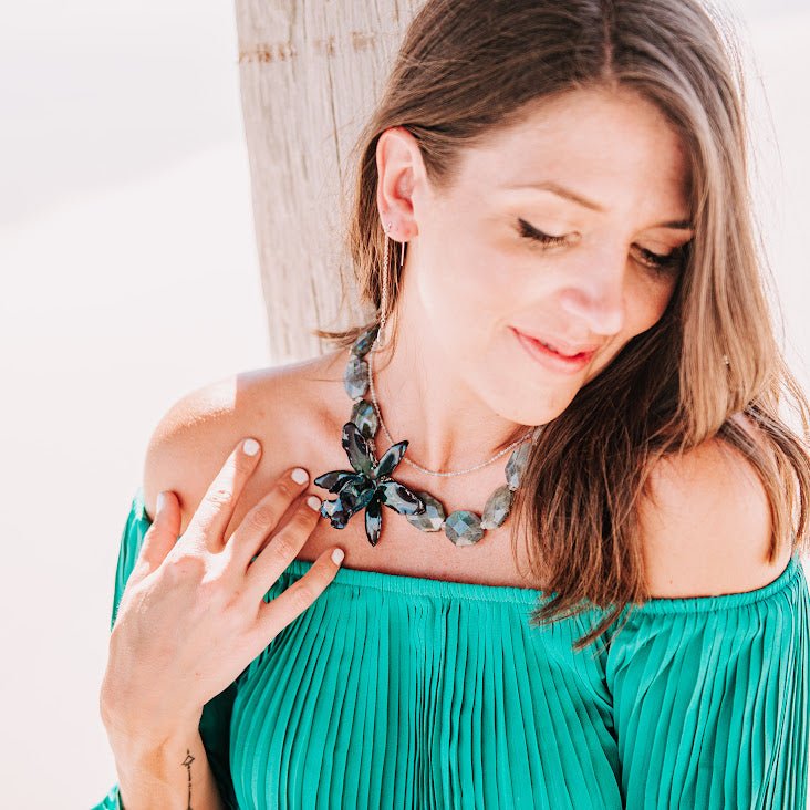 "Monsoon" Orchid Necklace with Labradorite - Devi & Co
