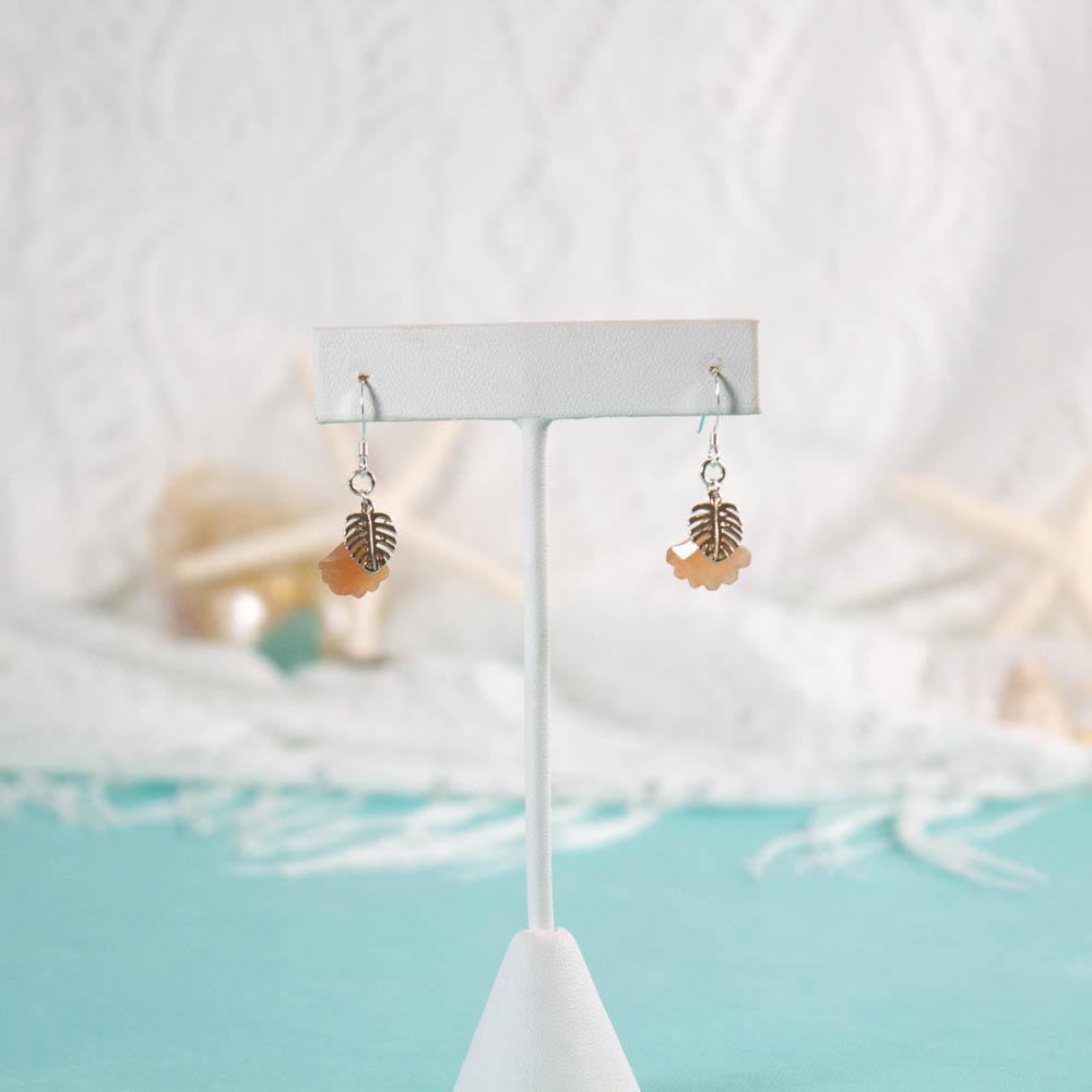 Peach Moonstone and Monstera Drop Earrings - Devi & Co