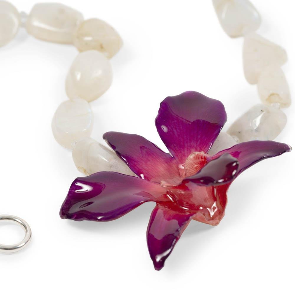 Moonstone and Topaz Real Orchid Necklace - Devi & Co