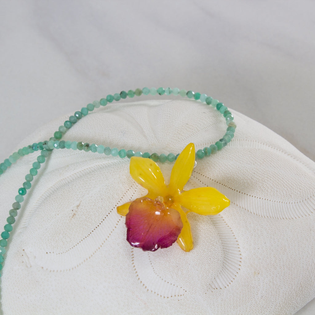 "Nixie" Petite Orchid Necklace - Emerald - Devi & Co