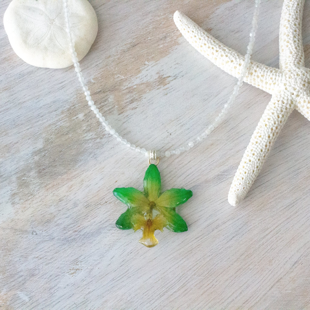 "Nixie" Petite Orchid Necklace - Rainbow Moonstone - Devi & Co