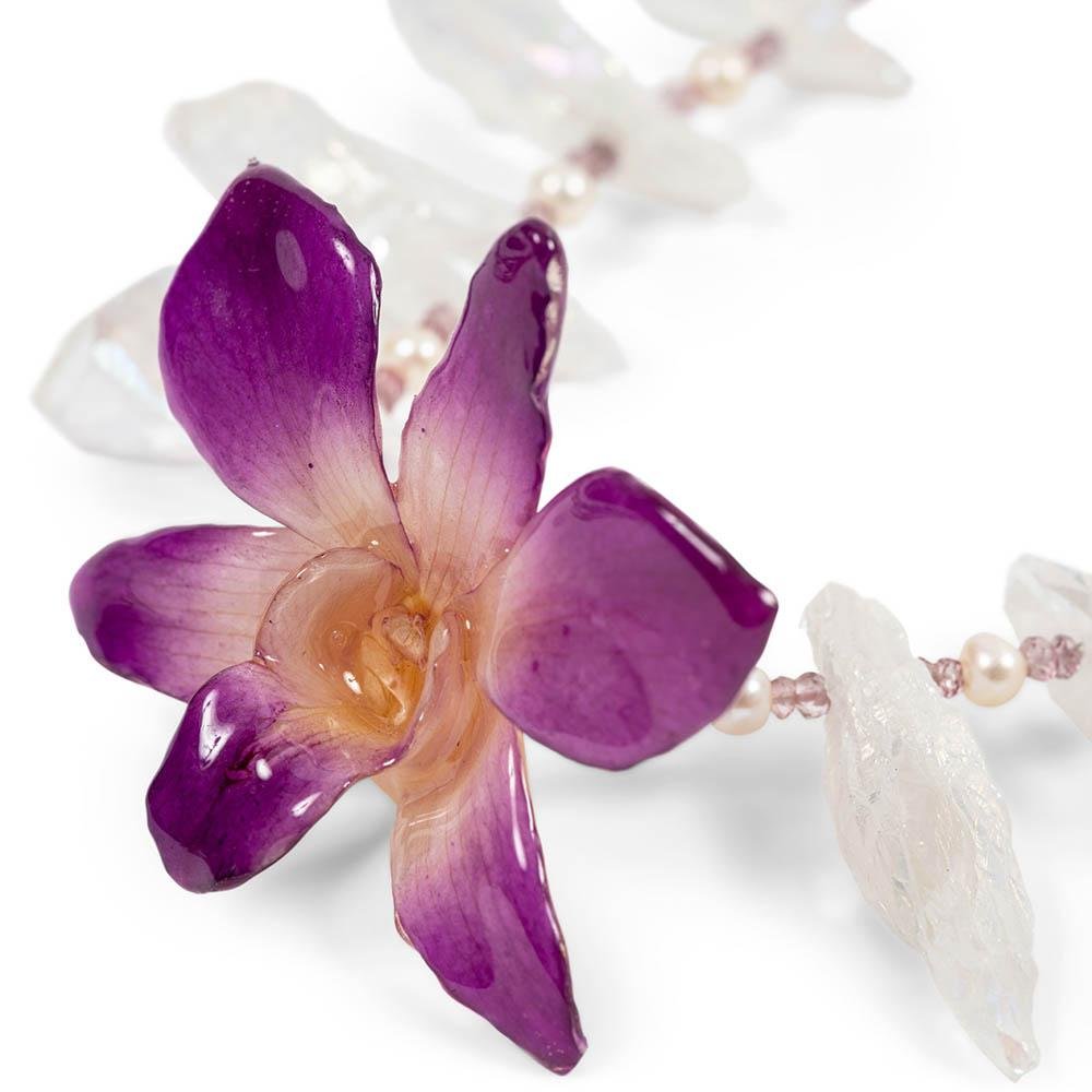 Quartz Point and Pearl Real Orchid Statement Necklace - Devi & Co