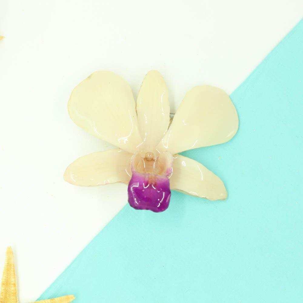 Real Orchid Hair Clip - White - Devi & Co