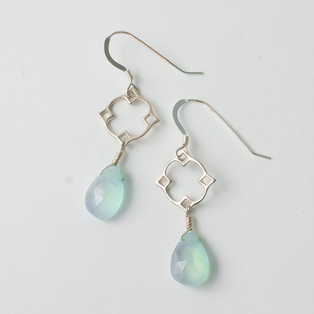 Seafoam Chalcedony Scrolled Diamond Earrings - Devi & Co