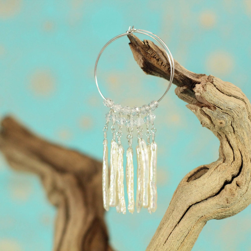 Topaz, Pearl Hoop Earrings - Devi & Co