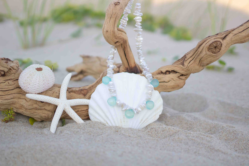 "Zephyr" Pearl and Chalcedony Necklace
