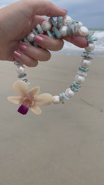 “Thalassa” Larimar and Pearl Necklace with Real Orchid