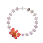 "Nisha" Kunzite, Pearl, and Moonstone Real Orchid Necklace