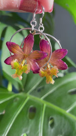 "Flor" Orchid Drop Earrings with Hoops