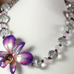 Amethyst Garnet and Crystal Real Orchid Statement Necklace | Preserved Orchid | Handmade - Devi & Co