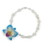 Aquamarine and Rainbow Moonstone Real Orchid Necklace - Devi & Co