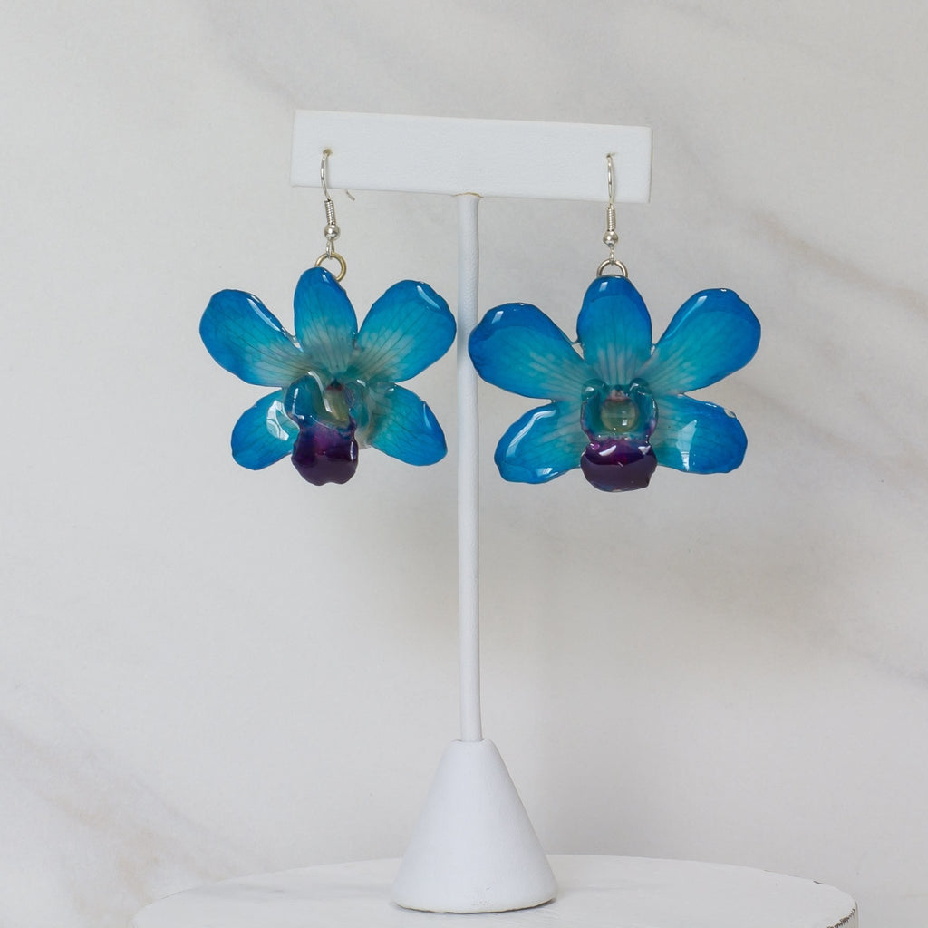 "Bunga" Flower Drop Earrings - Blue Dendrobium - Devi & Co