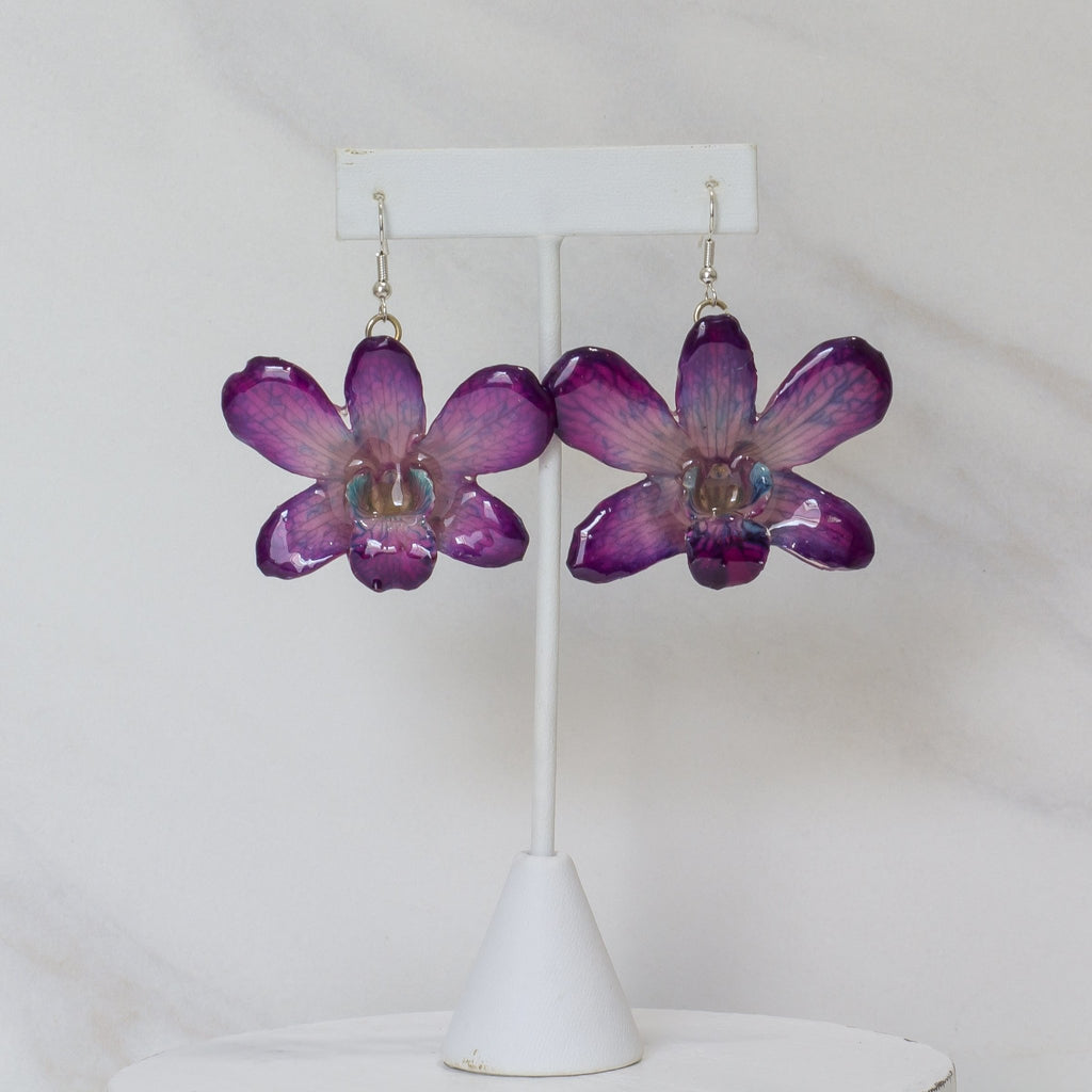 "Bunga" Flower Drop Earrings - Purple Dendrobium - Devi & Co