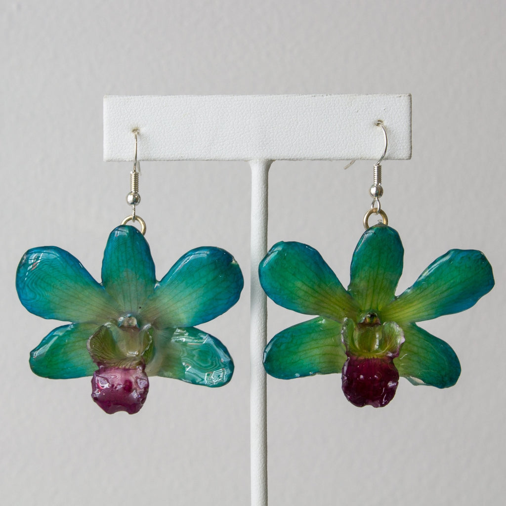 "Bunga" Flower Drop Earrings - Teal Dendrobium - Devi & Co