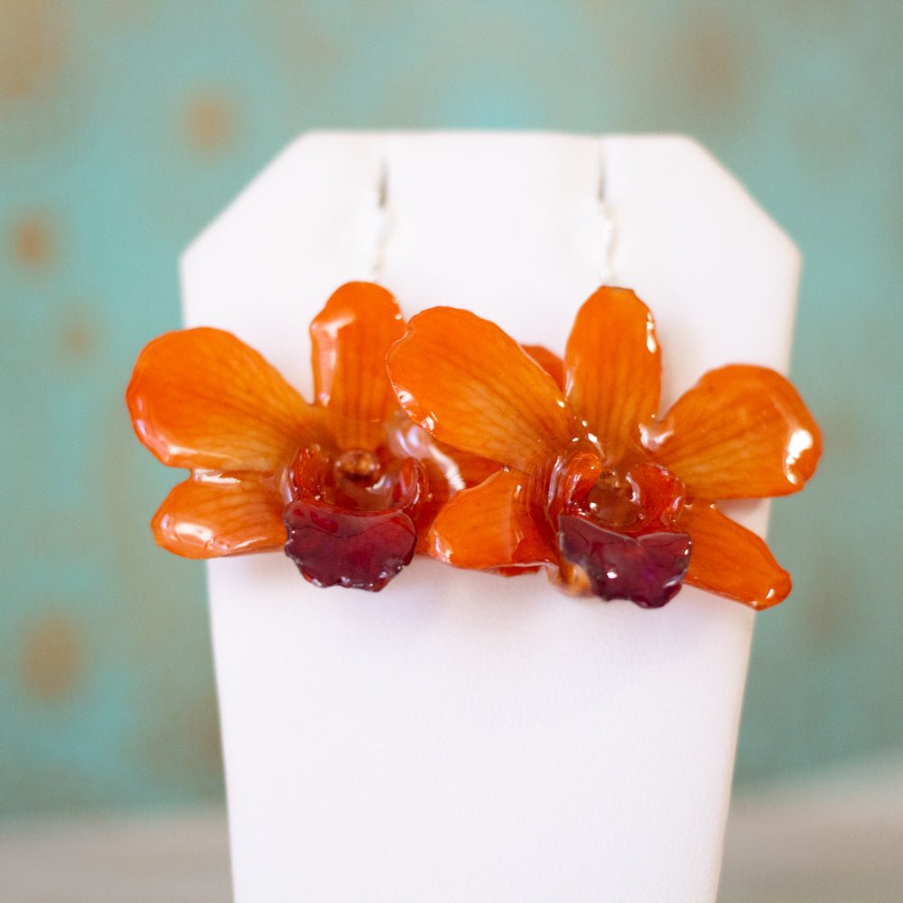 Bunga Orchid Drop Earrings - Orange Dendrobium - Devi & Co