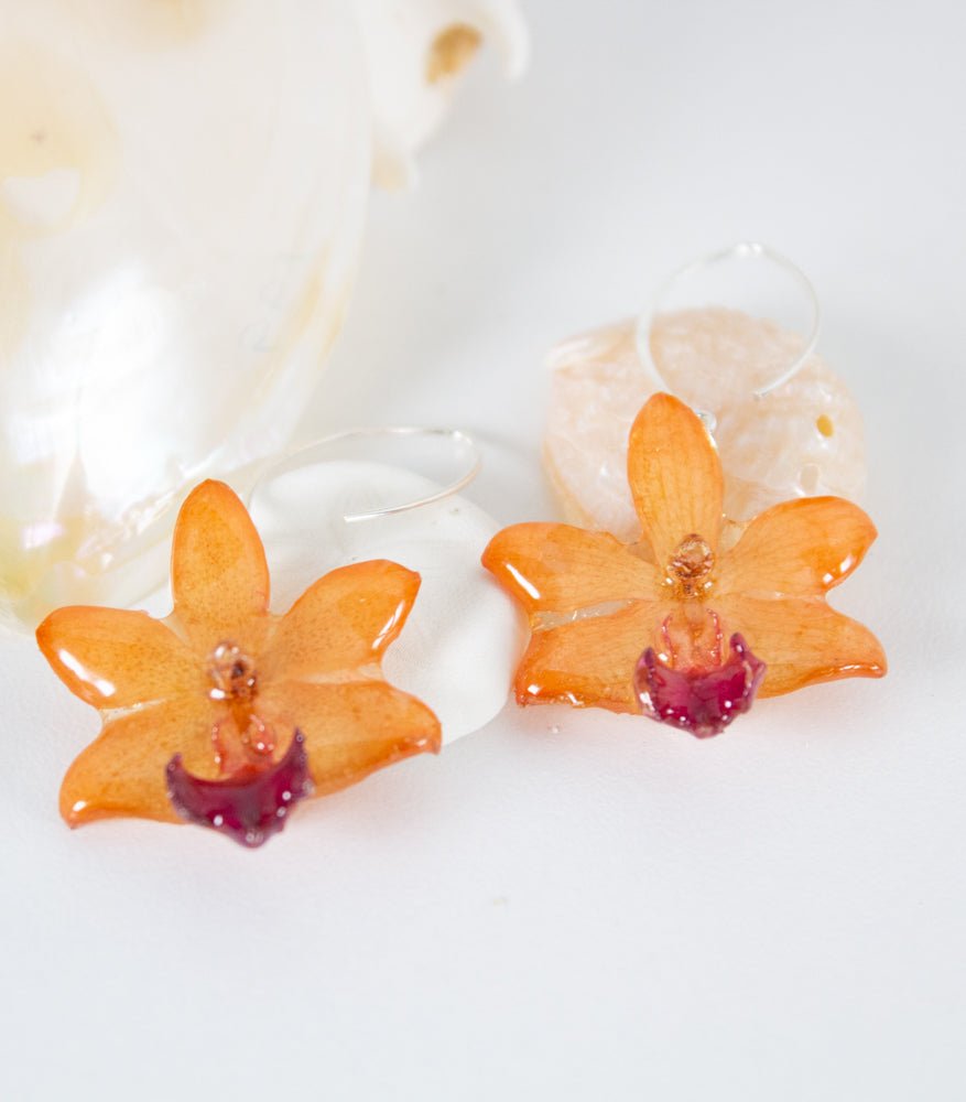 Bunga Orchid Drop Earrings - Orange Phalaenopsis - Devi & Co