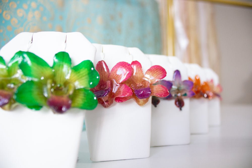 Bunga Orchid Drop Earrings - Purple Phalaenopsis - Devi & Co