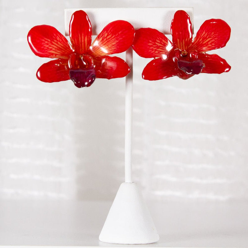 Bunga Orchid Drop Earrings - Red Dendrobium - Devi & Co