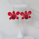 "Bunga" Orchid Drop Earrings - Red Dendrobium - Devi & Co