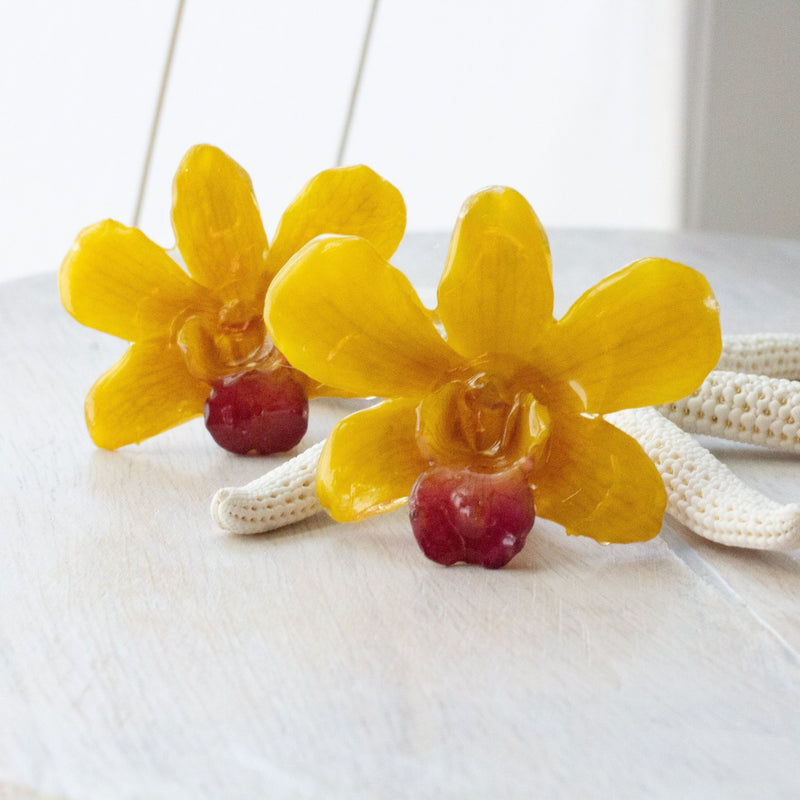 Bunga Orchid Drop Earrings - Yellow Dendrobium - Devi & Co