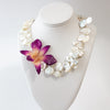 "Calypso" Pearl Necklace with Real Orchid - Devi & Co