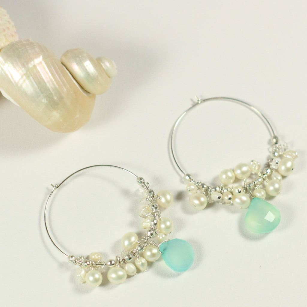 Chalcedony Cluster Hoop Earrings - Devi & Co