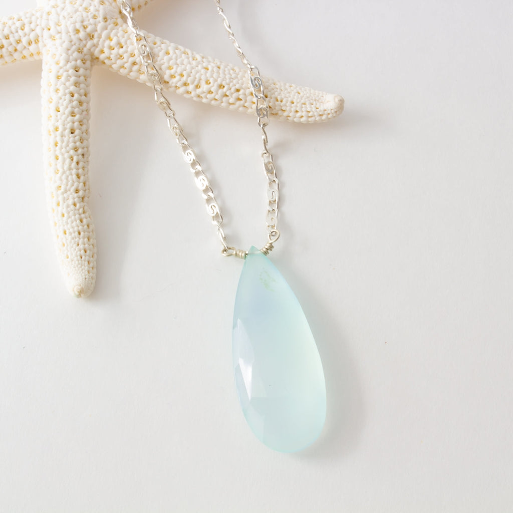 Chalcedony Pendant Necklace with Sterling Silver - Devi & Co