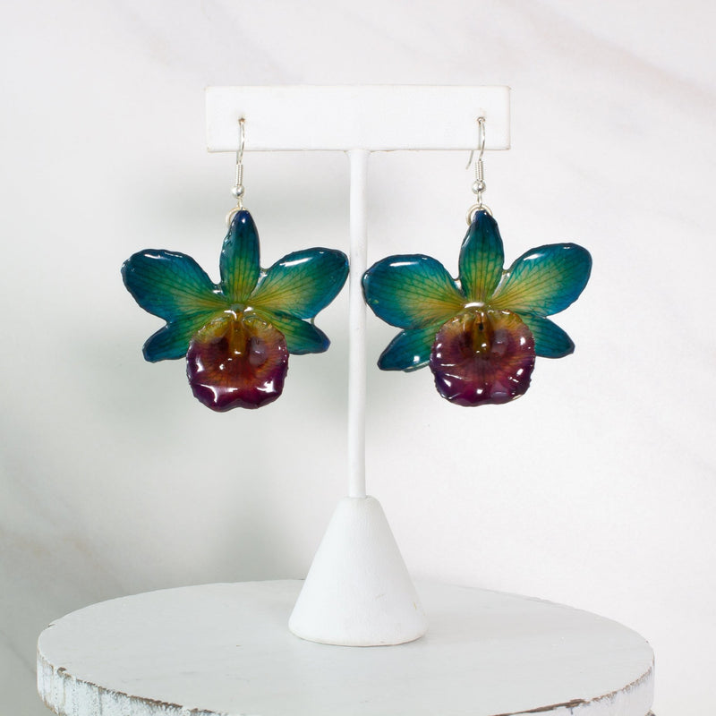 "Chrys" Real Orchid Earrings - Blue/Green- Limited Edition - Devi & Co