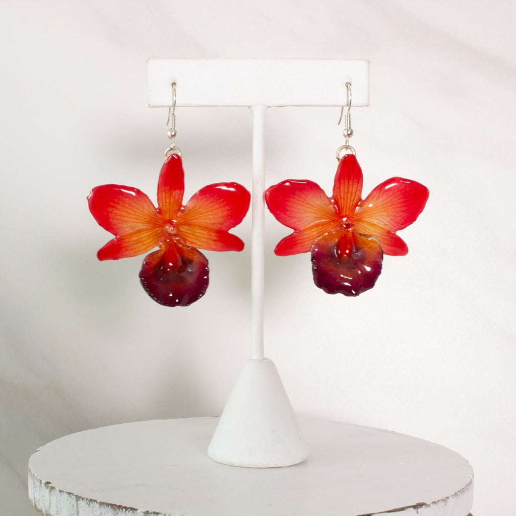 "Chrys" Real Orchid Earrings - Red/Orange - Limited Edition - Devi & Co