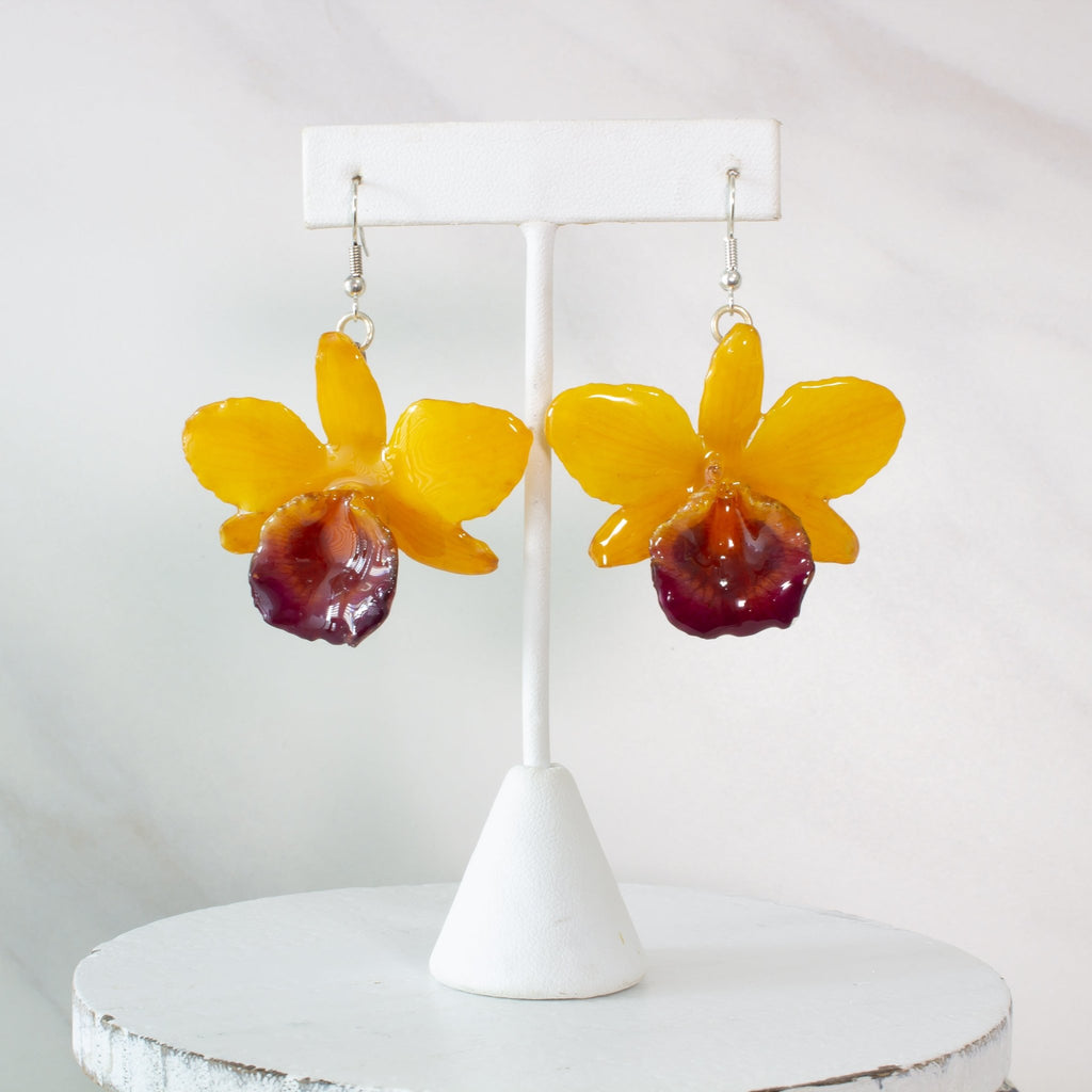 "Chrys" Real Orchid Earrings - Yellow - Limited Edition - Devi & Co