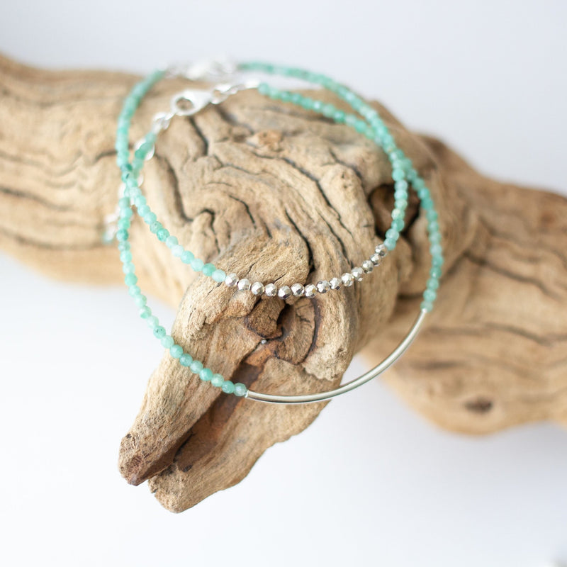 Delicate Emerald and Sterling Bracelet - Amed Bracelet - Devi & Co