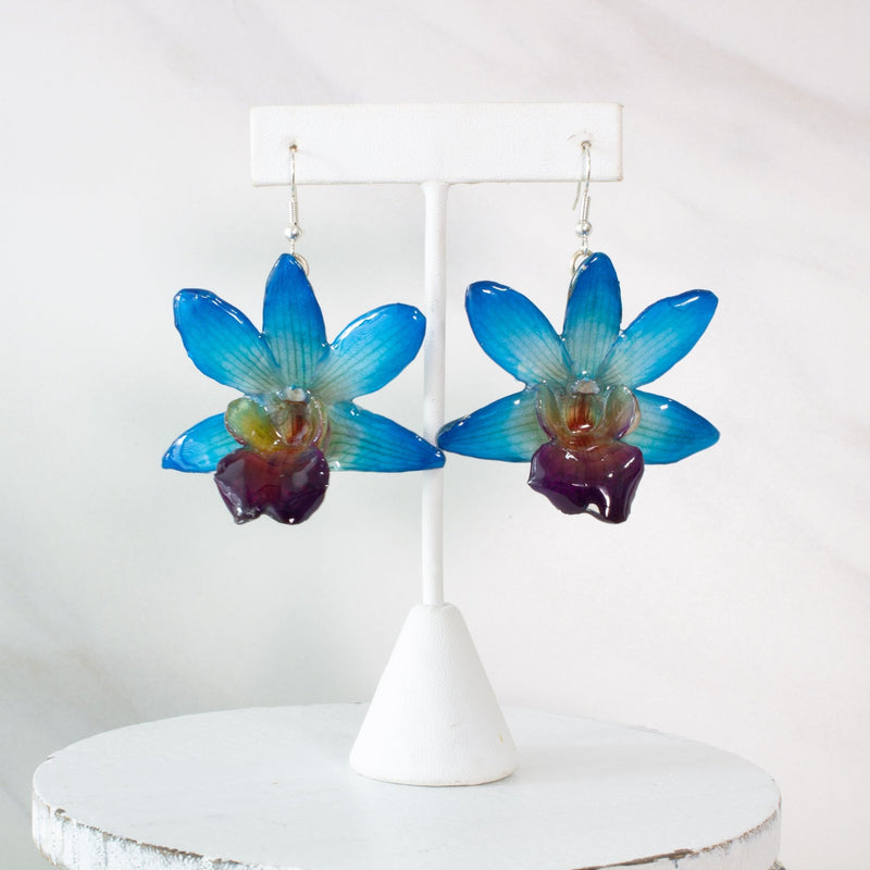 "Fleur" Real Orchid Earrings - Blue - Limited Edition - Devi & Co