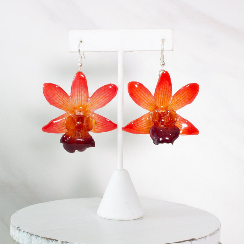 "Fleur" Real Orchid Earrings - Coral / Orange - Limited Edition - Devi & Co
