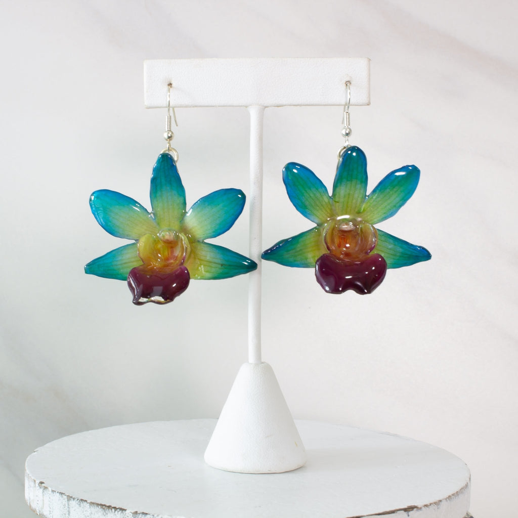 "Fleur" Real Orchid Earrings - Teal - Limited Edition - Devi & Co