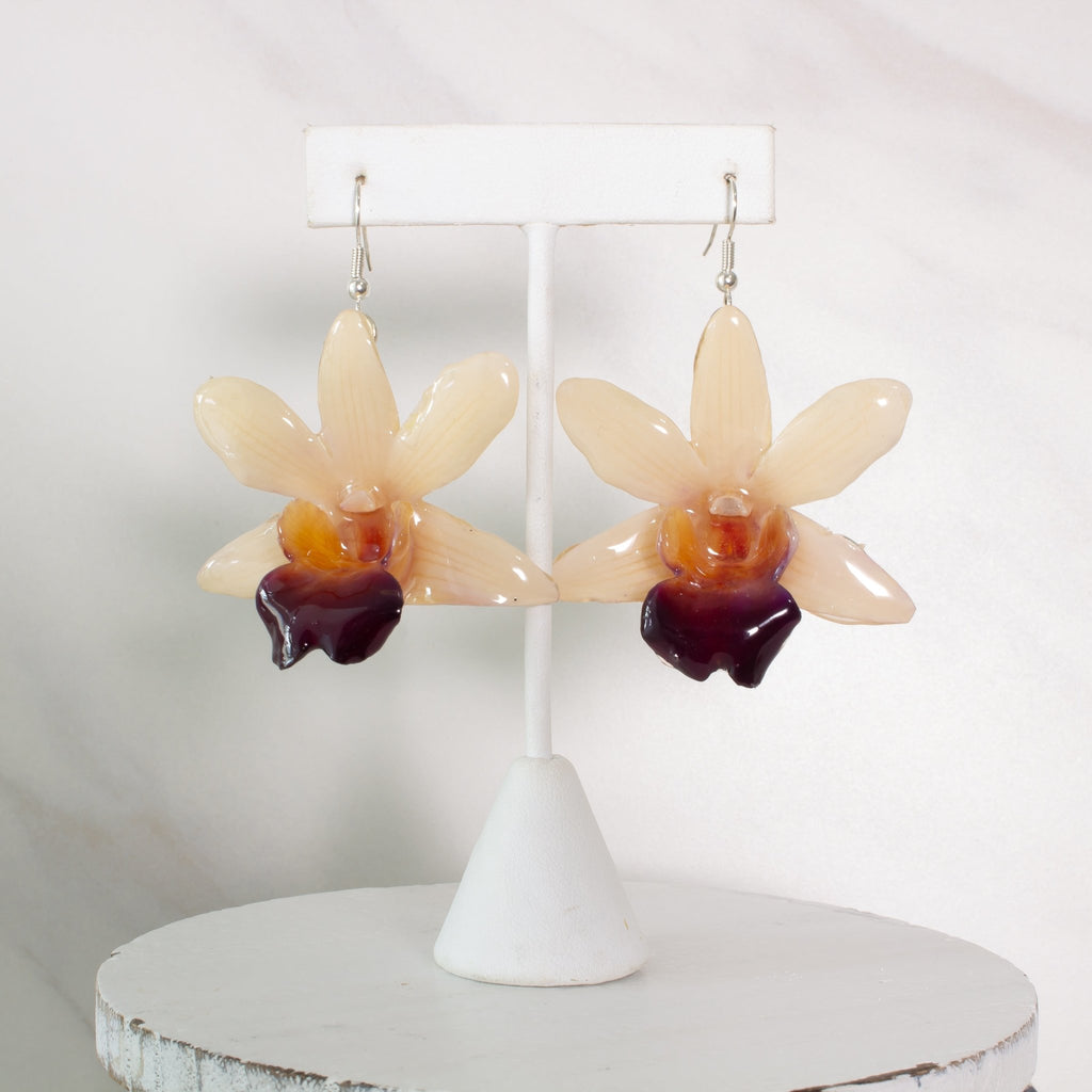 "Fleur" Real Orchid Earrings - White/ Cream - Limited Edition - Devi & Co