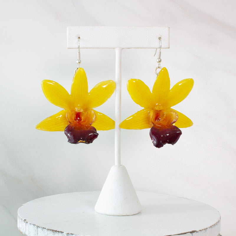 "Fleur" Real Orchid Earrings - Yellow - Limited Edition - Devi & Co